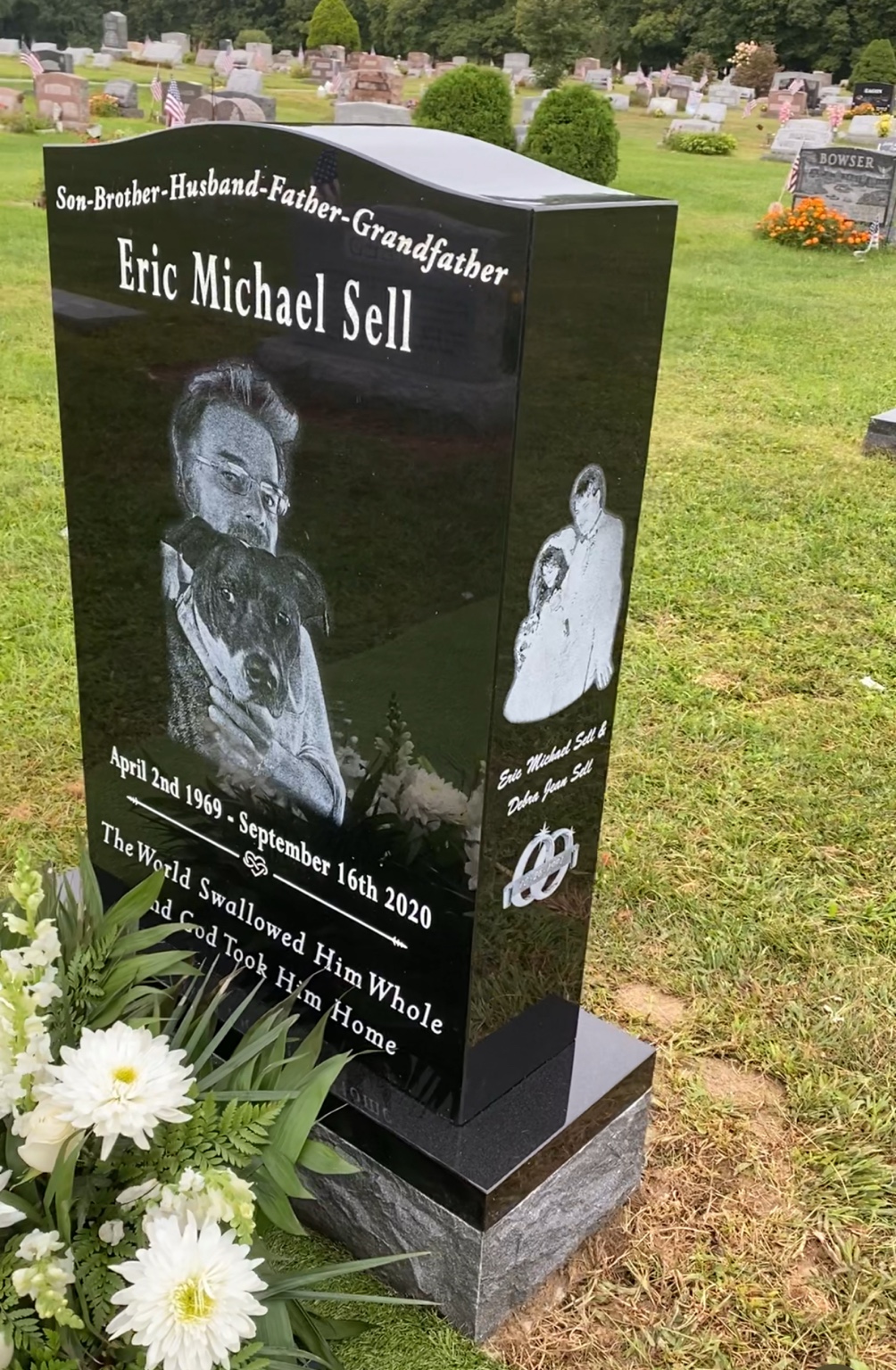 Original photograph of Eric Michael Sell's black granite upright memorial